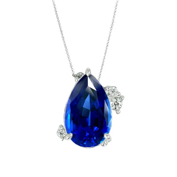 Blue Sapphire Pear Indie Diamond Necklace