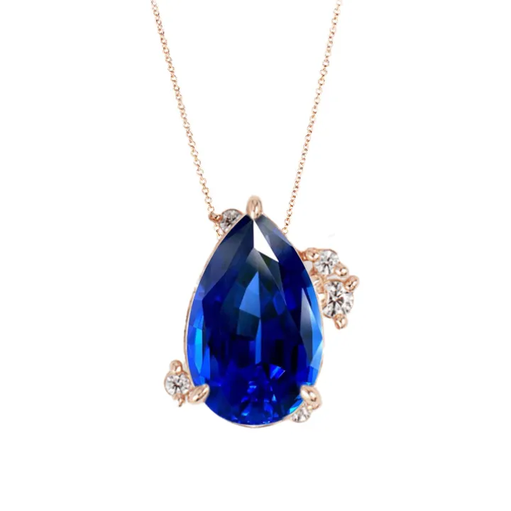 Blue Sapphire Pear Indie Diamond Necklace