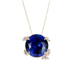 Blue Sapphire Round Diamond Necklace