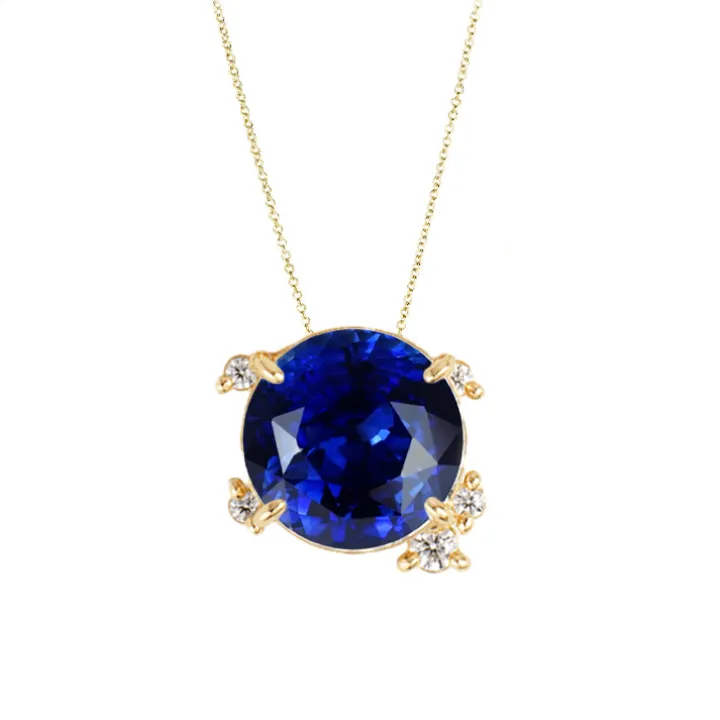 Blue Sapphire Round Diamond Necklace
