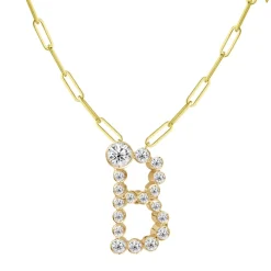 Bubble Diamond Initial Necklace with Paperclip Chain