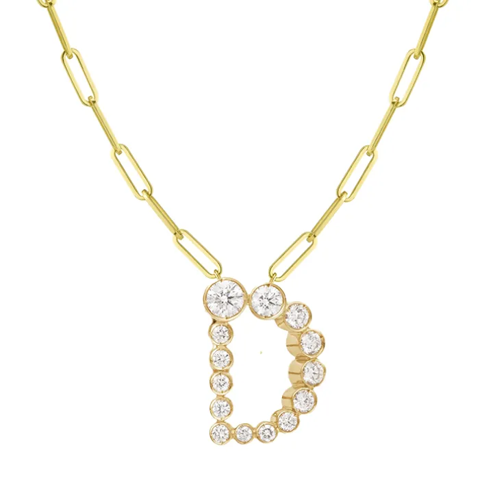 Bubble Diamond Initial Necklace with Paperclip Chain