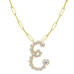 Bubble Diamond Initial Necklace with Paperclip Chain