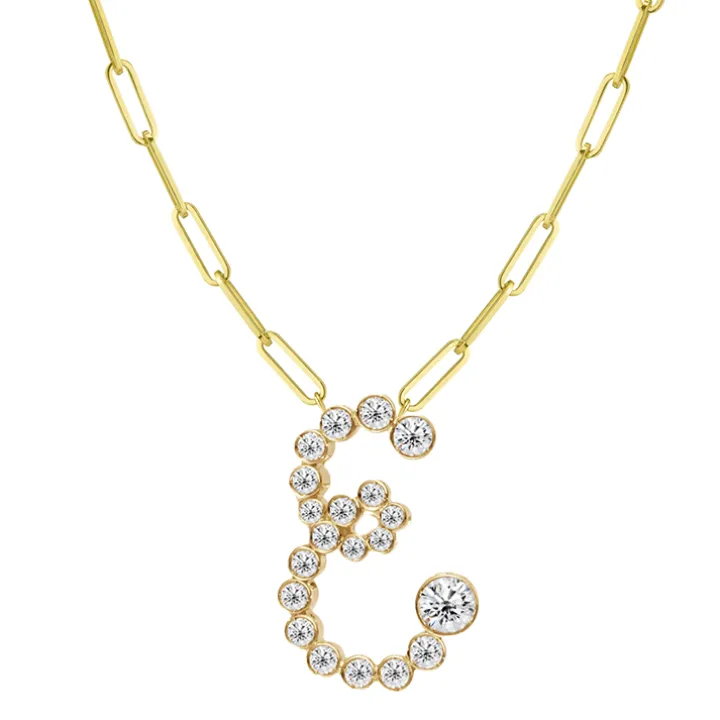 Bubble Diamond Initial Necklace with Paperclip Chain