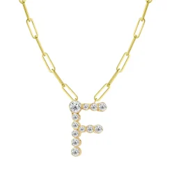 Bubble Diamond Initial Necklace with Paperclip Chain
