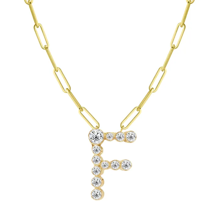 Bubble Diamond Initial Necklace with Paperclip Chain