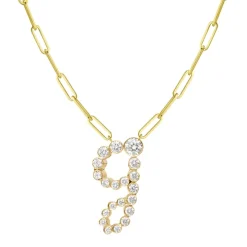 Bubble Diamond Initial Necklace with Paperclip Chain