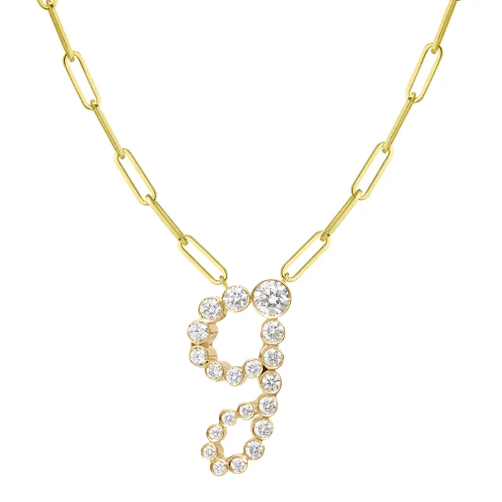 Bubble Diamond Initial Necklace with Paperclip Chain