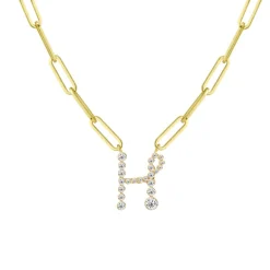 Bubble Diamond Initial Necklace with Paperclip Chain