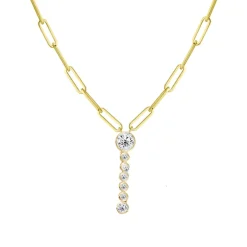 Bubble Diamond Initial Necklace with Paperclip Chain