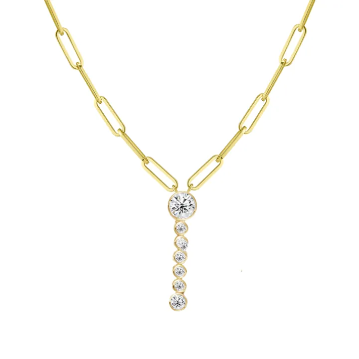 Bubble Diamond Initial Necklace with Paperclip Chain