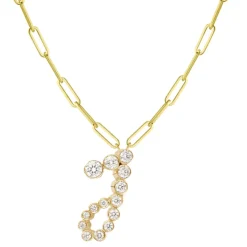 Bubble Diamond Initial Necklace with Paperclip Chain