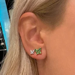 Butterfly Green Emerald Stud Earrings