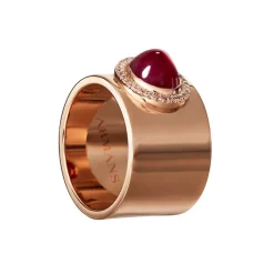 Chunky Band with Red Ruby and Diamond Halo