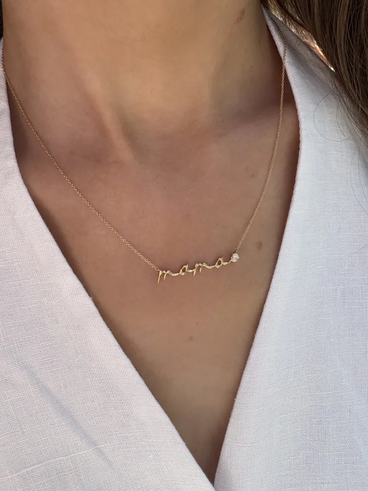 Cursive Solid Gold Mama Necklace