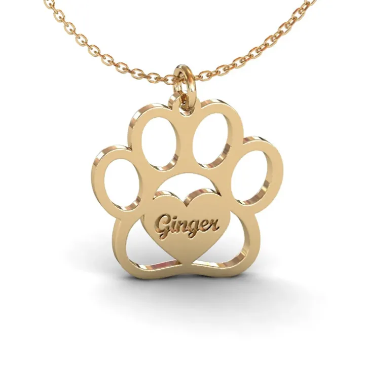 Custom Paw Print Necklace with Heart Engraving