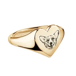 Custom Pet Face Heart Shaped Signet Ring