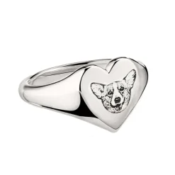 Custom Pet Face Heart Shaped Signet Ring