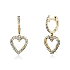Dangling Open Diamond Gold Heart Huggies