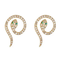 Diamond and Emerald Snake Stud Earrings