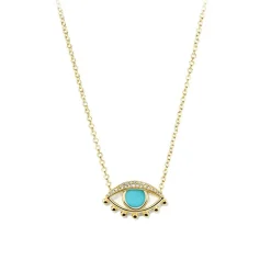 Diamond and Turquoise Enamel Evil Eye Necklace