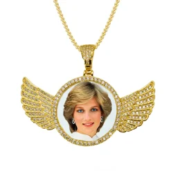 Diamond Angel Wings Memorial Photo Necklace
