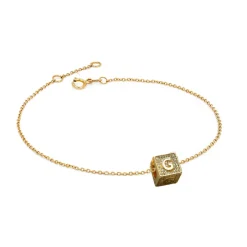 Diamond Block Charm Initial Bracelet