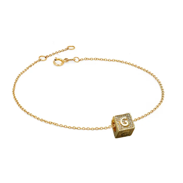 Diamond Block Charm Initial Bracelet