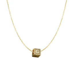 Diamond Block Charm Initial Necklace