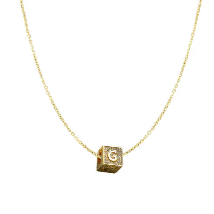 Diamond Block Charm Initial Necklace
