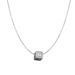 Diamond Block Charm Initial Necklace