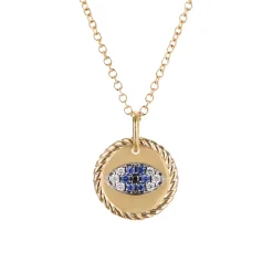 Diamond Blue Sapphire Evil Eye Disc Necklace