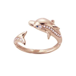 Diamond Dolphin Ring with Blue Sapphire Eyes