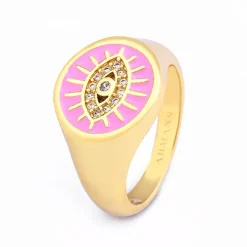 Diamond Evil Eye Enamel Signet Ring