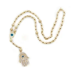 Diamond Hamsa Hand Rosary Necklace