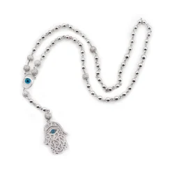 Diamond Hamsa Hand Rosary Necklace