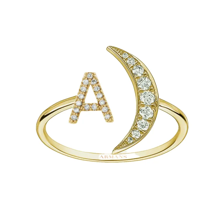 Diamond Initial Crescent Ring