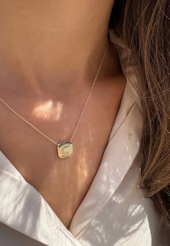 Diamond Initial Disc Necklace