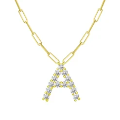 Diamond Initial Pendant with Paperclip Chain