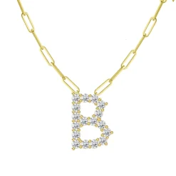 Diamond Initial Pendant with Paperclip Chain