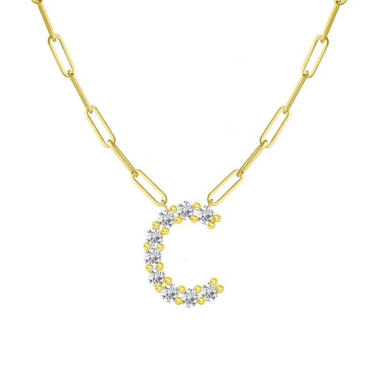 Diamond Initial Pendant with Paperclip Chain