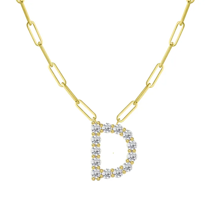 Diamond Initial Pendant with Paperclip Chain