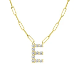 Diamond Initial Pendant with Paperclip Chain