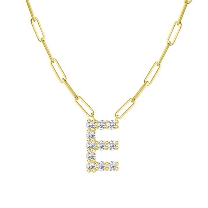 Diamond Initial Pendant with Paperclip Chain