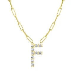 Diamond Initial Pendant with Paperclip Chain