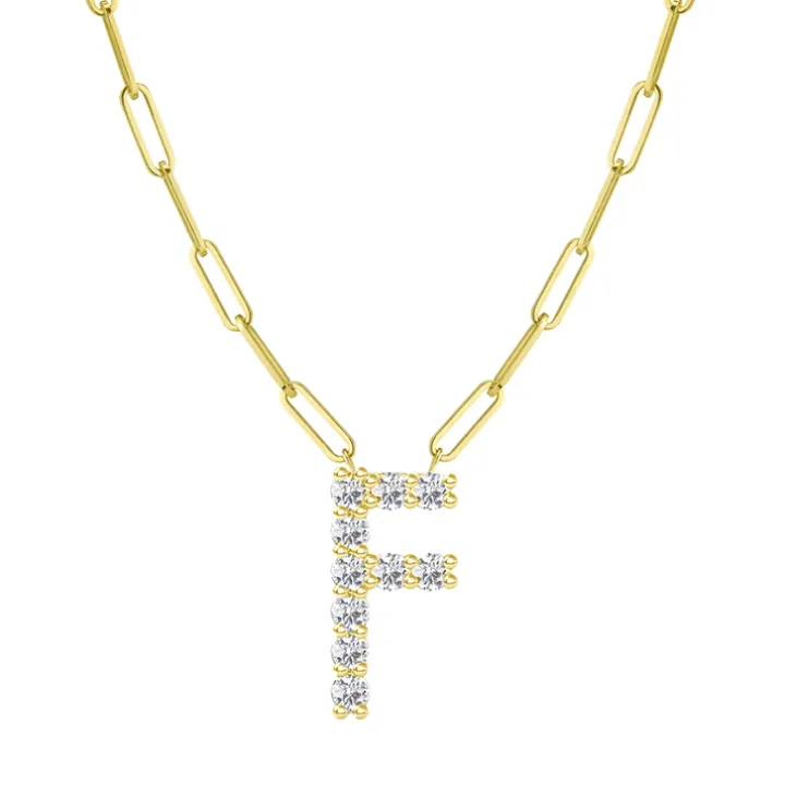 Diamond Initial Pendant with Paperclip Chain