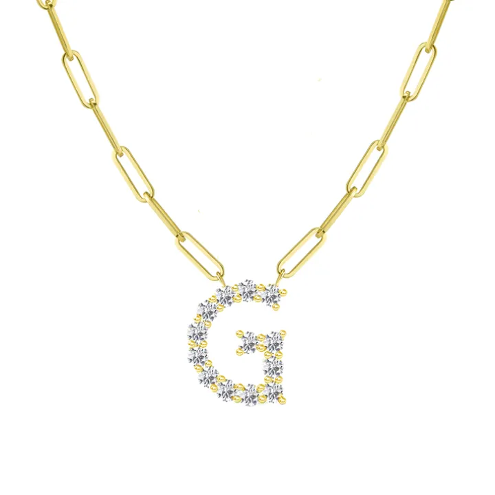 Diamond Initial Pendant with Paperclip Chain