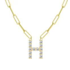 Diamond Initial Pendant with Paperclip Chain