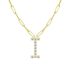 Diamond Initial Pendant with Paperclip Chain