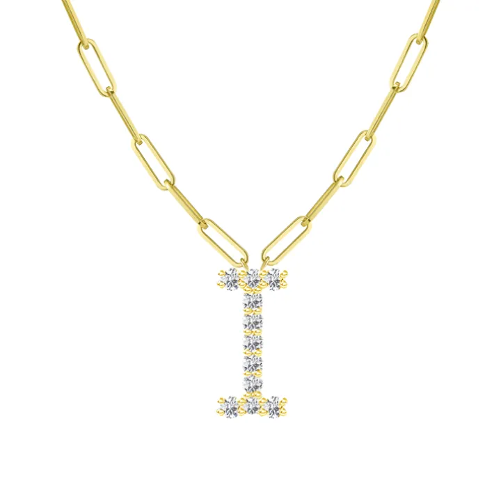 Diamond Initial Pendant with Paperclip Chain